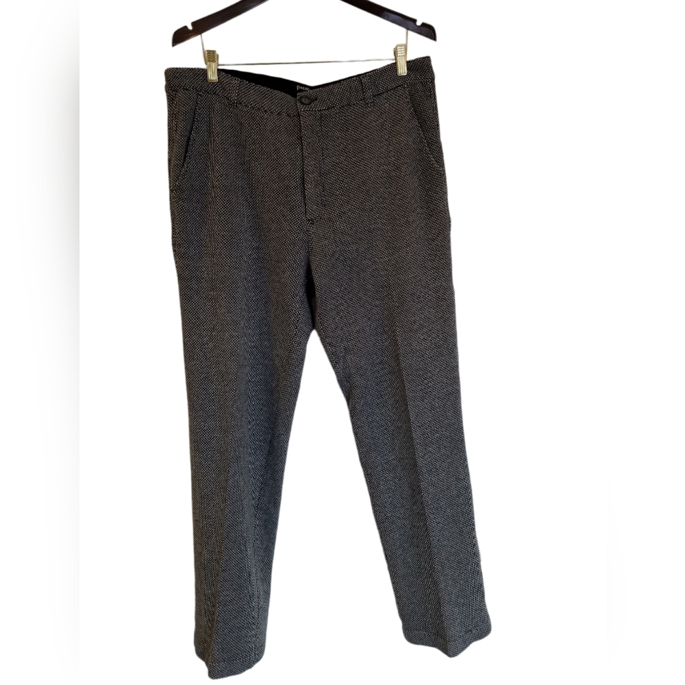 Betabrand Men's Yoga Dress Pants Tweed Like Wide Leg Size 36×32 Gray Black